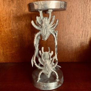 Spider Pedestal Silver Candle Holder Antique Style Pillar